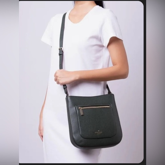 Kate Spade Deep Green Top Zip Pebbled Leather Crossbody Bag - Picture 2 of 11